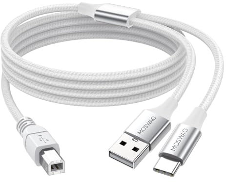 MOSWAG 2in1 USB Printer Cable 32.8FT/10M with USB C to MIDI Printer cable, USB C to USB B MIDI Cable Compatible with Music Instrument, Piano, Midi Keyboard, USB Microphone