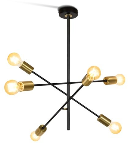 ZMH Pendelleuchte Esstisch Deckenlampe Wohnzimmer - Deckenleuchte Hängend Wohnzimmerlampe Vintage Hängelampe 6 Flammig E27 Hängeleuchte Schwarz Gold Industrial für Schlafzimmer Esszimmer Küche