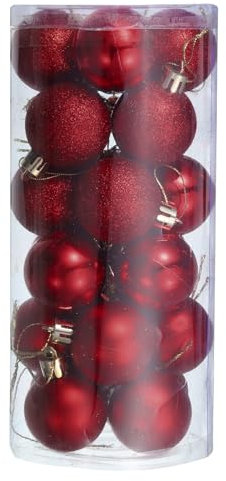 sourcing map 24 Stück Weihnachtskugeln, 38mmx51mm Christbaumkugeln Weihnachtsdeko Christbaumschmuck für Adventskalender Weihnachts Deko - Weinrot