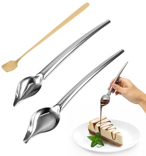 EUIOOVM 3 Stück Dekorationslöffel Schokoladenlöffel Saucenlöffel Edelstahl, Dekolöffel Set für Kuchen Desserts, DIY Schokolade Gebäck Dekorieren Löffel Werkzeuge