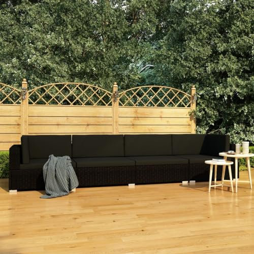 AUVYI 4-TLG. Garten-Sofagarnitur mit Auflagen Poly Rattan Schwarz 280x70x54cm Eckbankgruppe Couchbar Esszimmergruppe Gartenmöbel Liegestuhl Lounge Sessel Outdoor Rückenkissen Sofa Balkonstuhl