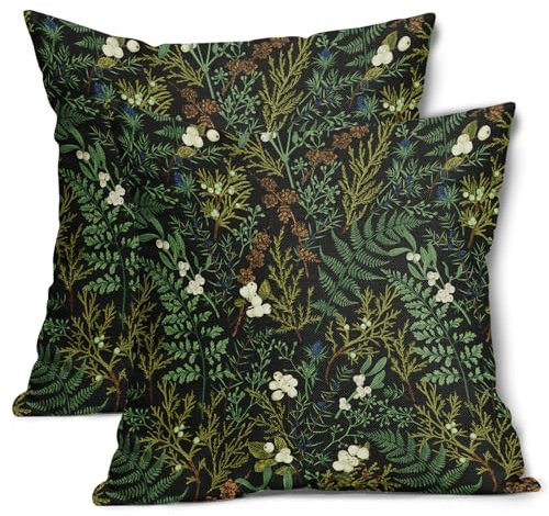 aportt Dekorative Kissenbezüge mit grünen Pflanzen, 50,8 x 50,8 cm, Salbeigrün, botanisches Farnblatt, dekorative Kissenbezüge, Frühling, Sommer, Vintage-Blumenmuster, Schwarz, 2 Stück,