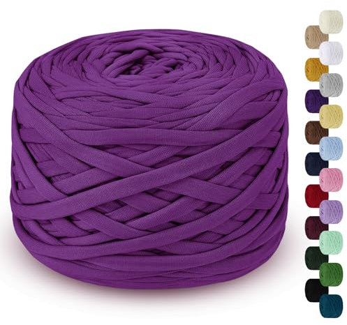 LEREATI 285g T-Shirt Garn zum Häkeln für Körbe, Bändchengarn Polyester Rope, Textilgarn für Häkelkorb, Taschen, Teppiche, Wandbehang, Makramee (Rosa Violett)