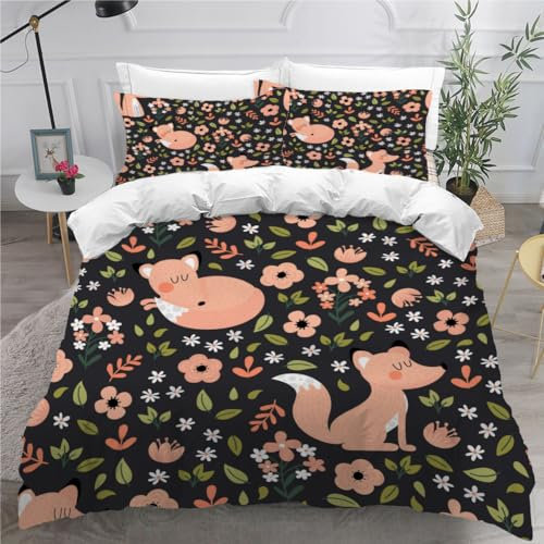 ViriVi Bettwäsche 220x240 3 teilig Karikatur Bettwäsche 3D Bettbezug Set Tier Mikrofaser Bettwäsche-Set-1 x Bettbezug 220x240cm mit verdecktem Reißverschluss + 2 x Kissenbezug 80x80cm