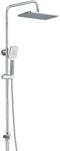 TVTIUO Bathroom Shower Mixer Set, Two Spout Modes (ABS Rectangular Hand Shower, Overhead Rain Shower), for Bathroom, Chrome Plated