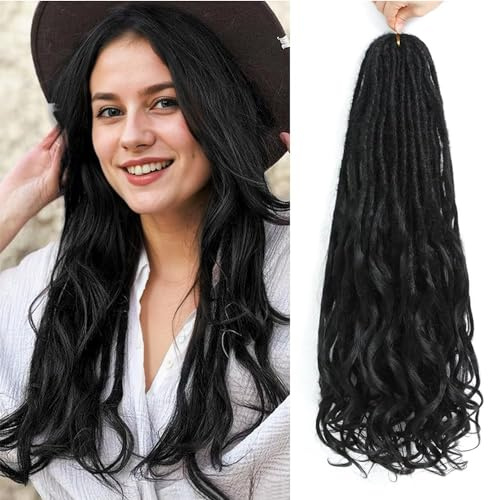 DT CHERYL Loose Wave Dreadlocks 24 Zoll 10 Stränge Double Ended Dreadlock Extensions With French Curly Ends, 0,6CM Thin Synthetic Curly DE Dreadlock Extensions for Women (1B#, 24 inch 10 Strands)
