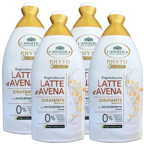 Bagnodoccia Phyto Latte, LATTE D'AVENA, Idratante Con Phyto-Estratto Di Avena. 0% Coloranti, Paraffina, Parabeni e Siliconi 500ml (4 Flaconi)