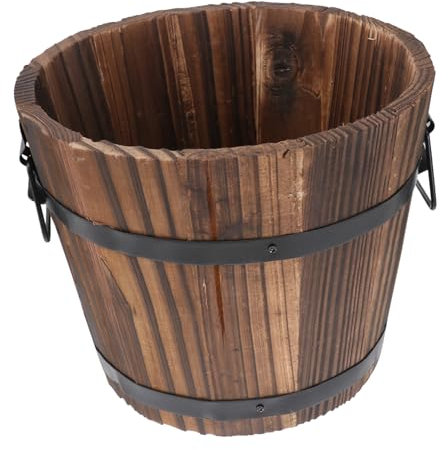 Milisten Macetero De Barril De Whisky De Madera Cubo De Flores De Madera Rústico Redondo Macetas Vintage Caja De Cuenco Suculento para Decoración De Jardín