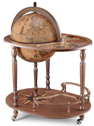 Bronze Sculpture Art - Giasone Classic - Globus Barwagen - Serviertablett für Getränke - Minibar - Ablage für Gläser und Kelche - Dekorative Tischstange auf Rädern - Globus bar, Z.44/4