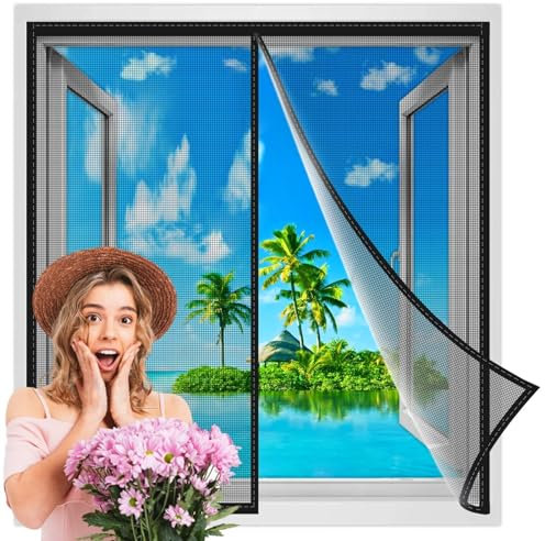 Fliegengitter Fenster Insektenschutz 50x70 cm, Magnet Vorhang Fliegenvorhang Moskitonetz für BalkonFenster Wohnzimmer TerrassenFenster, Kinderleichte Montage Schwarz Verstärkte
