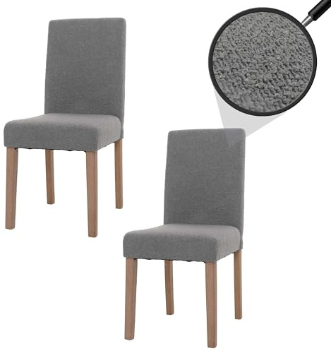 Mendler 2er-Set Esszimmerstuhl Littau, Stuhl Küchenstuhl Hochlehner, Stoff/Textil Bouclé Holz - grau, naturfarbene Beine