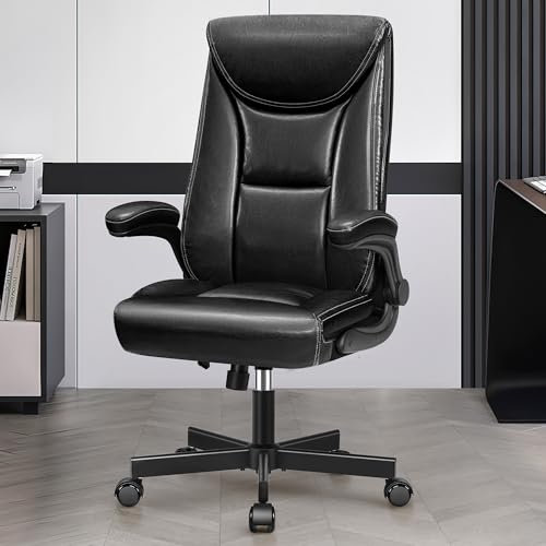 DoChair Chefsessel ergonomischer Bürostuhl aus Glänzendes PU-Leder hohe Rückenlehne 150KG Schreibtischstuhl mit Wippfunktion Office Chair Arbeitszimmer, Schwarz