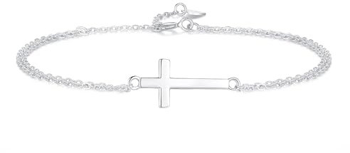 GAVU Kreuz Armband für Damen mit 925 Stering Silber Doppelketten Charm Armbänder für Frauen Silber