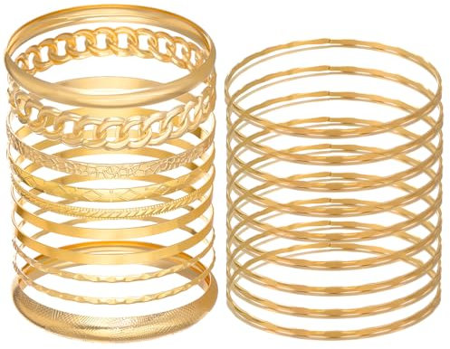 DKDDSSS 19 Stück Armreif Gold, Armband Damen Gold, Punk Armreif Set, Boho Multi Armband Set, Indischer Schmuck, für Frauen und Mädchen