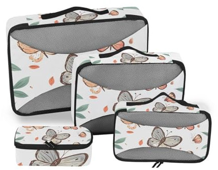 Lot de 4 cubes d'emballage de voyage pour valise, papillon rose, organisateur de voyage, cubes d'emballage de bagages, pochettes de compression légères