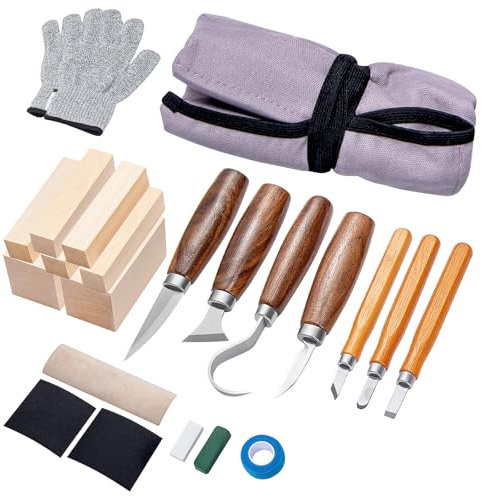 Supernic Wood Carving Tool Set 24pcs Complete Wood Whittling Kit Wood Carving Tools Whittling Kit Basswood Carving Blocks Ergonomic Carving Knives Wood Carving Set for Beginners and Professionals