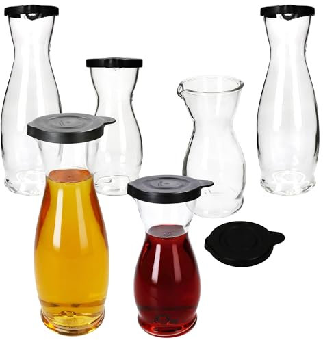 MamboCat 6er Set MIA MISURA Wein-Karaffe mit schwarzem Kunststoff-Deckel I je 3X 0,5 Liter & 1 Liter, geeicht I Glas-Krug mit Ausgießtülle für Wein, Wasser, Saft, Milch & Co.