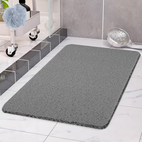 COSYLAND Duschmatte rutschfest 40 × 80cm - Duscheinlage rutschfest mit Ablauf - Weiche PVC-Luffa Antirutschmatte Badewanne - Schnell Trocknende Badematten - Grau