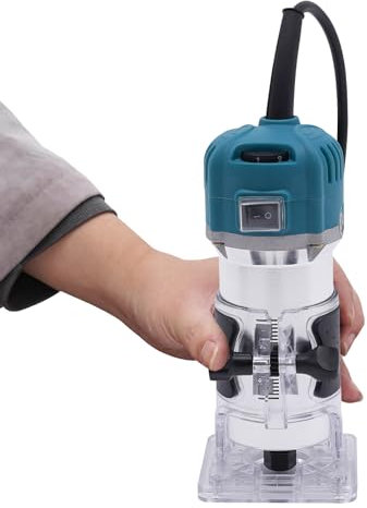 Oberfräsen 800W Kantenfräse 30000r/min 6 Gangschaltung Einhandfräse 6.35mm Bohrer-Durchmesser Geeignet für Holzfräsen, Möbelbearbeitung, Schlitzen, Bohren (Blau)