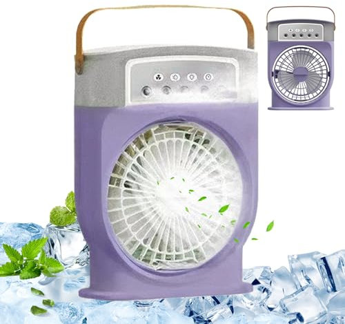Lamppdcor Air Cooler Fan 600ml Portable Misting AC with 3-Speed Winds Quiet Mist USB Rechargeable Small Air Cooler Fan with 7 Night Light 1/2/3 H Timer for Home Office, Violet