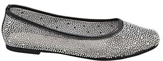 Yours - Mesh Diamante Embellished Ballerina Pumps in Wide E Fit - Women's Black