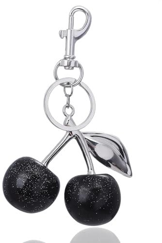 JOZMMZEOOA Kirsche Taschenanhänger,Metall Bag Charms Taschen Anhänger für Taschen Legierung und Resina Schlüsselanhänger Kirsche Cherry Keychain Taschenanhänger Damen,Valentinstag Geschenke(Schwarz)