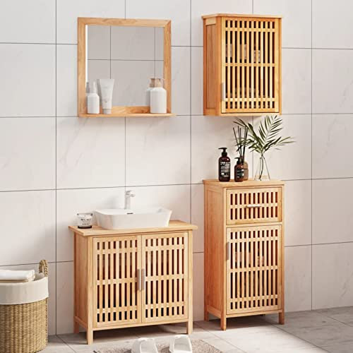 Xichuzi 4-TLG. Badmöbel-Set, Badezimmermöbel Set, Badezimmerschrank, Badschrank, Bathroom Furniture Sets, Bad Möbel Modern Set, Badmöbel, Massivholz Nussbaum