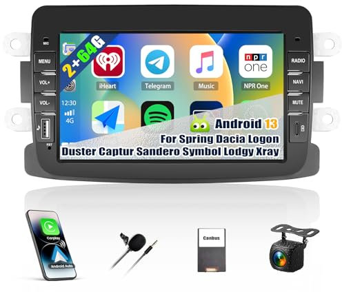 2G+64G CAMECHO Android 13 Autoradio para Renault Dacia Logan Duster Sandero Lodgy Capture Symbol Lada Xray con Navi Carplay Android Auto,Doble DIN Radio mit 7 Pantalla con Bluetooth FM/RDS USB+Type-c