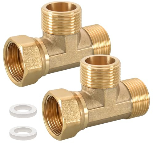2 raccordi a T in ottone da 1 pollici, raccordo a T AGxIGIG, raccordo a T a 3 vie, connettore a T DN25, in ottone, per aria condizionata, refrigerante, sanitari