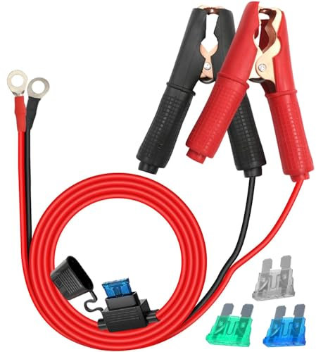 HuaLiSiJi Krokodilklemmen Autobatterie 12V 24V, Batteriekabel Klemmen mit Sicherung KFZ Wechselrichter Krokodilklemme O Ring Anschluss 14AWG 20A, für Autobatterie, Anderes Gerät (3 m)