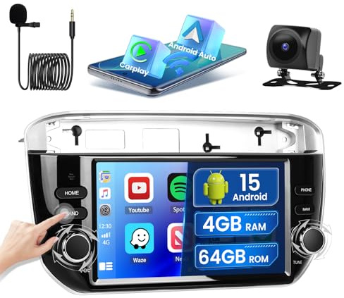 Hikity [4+64G] Autoradio Android 15 per Fiat Punto 2005-2009 / Linea 2007-2011 Schermo 7 Pollici IPS Radio Carplay Android Auto Wireless Bluetooth Mirror Link Navi GPS WiFi FM RDS SWC AI DSP