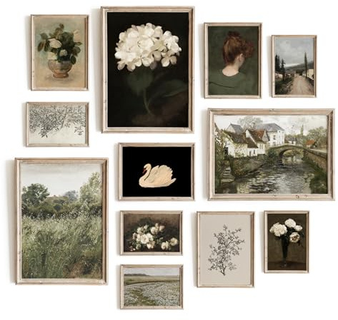 Hambient Set mit 12 dekorativen Wandbildern im Vintage-Stil, moderne Collage, neutrale Dekoration für Schlafzimmer, Schlafzimmer, Arbeitszimmer, Wohnzimmer, ohne Rahmen