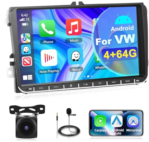 Motorsi Carplay Autoradio per VW Passat Golf MK5 MK6 JETTA POLO Touran Sedile Sharan, 4GB+64GB Android Auto GPS Radio Navigation WiFi FM/RDS EQ DSP SWC Bluetooth Canbus + Telecamera