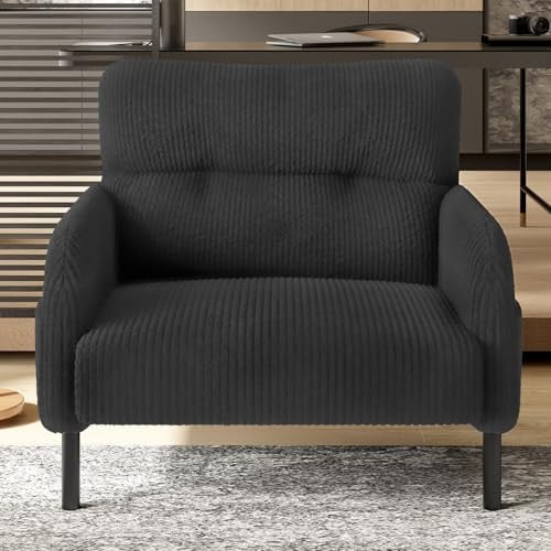 KOMHTOM Poltrona singola in velluto a coste con schienale alto confortevole, 4 tasche e gambe in metallo, moderno divano angolare per soggiorno, camera da letto e ufficio (grigio-1)