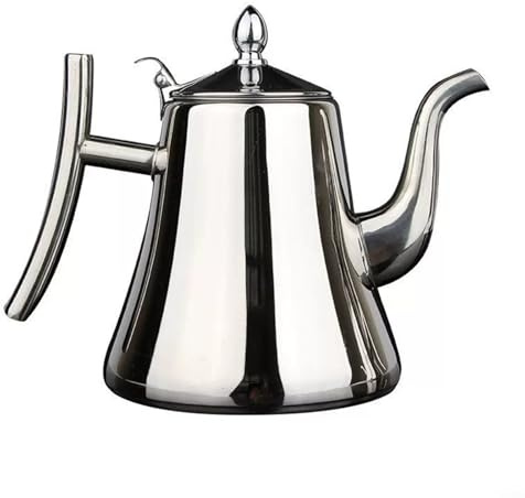 Sisinkal Teekanne aus Edelstahl, Kaffeekanne mit integriertem Filter, verdicktem Griff und Boden, geeignet für Induktionsherde und Ofen mit offener Flamme (1,5 l, Silber)
