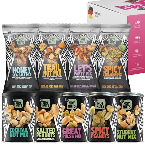 Noy Nuts Nussmischungen & Erdnüsse – Diverse Sorten im Probierpaket oder Probierset – Studentenfutter, Spicy Peanuts & mehr geröstet gesalzen (Probierset - 1 Stück je Sorte)