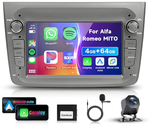 4G 64G VECHTEL 7 Bluetooth-Autoradio für Alfa Romeo MITO 2008-2016 Carplay Android Auto,DSP EQ,WiFi GPS,Mirror Link,RDS/FM Radio 2 Din mit AHD Rückfahrkamera