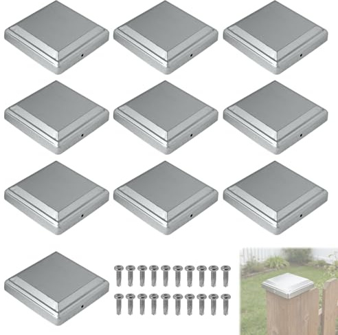 MIGUBIGU 10 Pcs Tapa para Postes de Madera 80 mm x 80 mm con Tornillos, Tapones para Postes de Valla Galvanizado, Impermeable y Resistente al Viento, para Proteger Los Postes de Valla