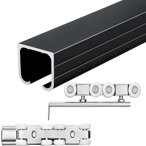 QSPNVFB Kit Rail De Porte Coulissante Montage Au Plafond, Silencieux Kit De Quincaillerie Pour Porte De Grange, Invisibles Rail De Roulement Pour Placards(Black,140cm(55))