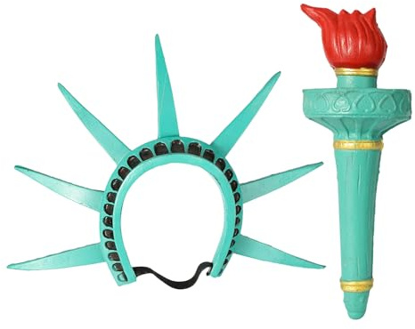 Fackel Der Freiheitsstatue,Krone Der Freiheitsstatue,Halloween Fackel Und Krone D-er Freiheits-statue,Verstellbares Stirnband D-er Freiheits-statue Kostüm Accessoire, Halloween Göttin Kopfschmuck