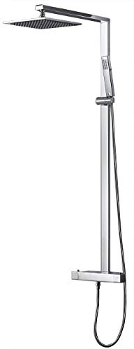 Design Duschsäule NT6705C mit Thermostat inkl. Duschschlauch und Handbrause - Auswahl Duschkopf eckig