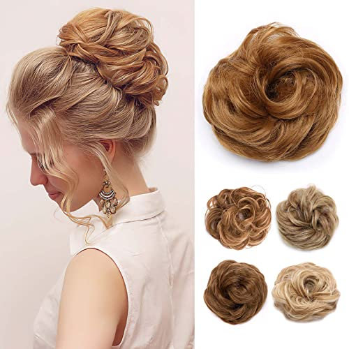 TESS Elastico con Capelli Finti Per Coda Chignon Capelli Veri Capelli Finti Hair Bun Posticci Hair Estensione Updo Ponytail Parrucchino Elastici Per Capelli Donna Coda Chignon,Biondo Scuro