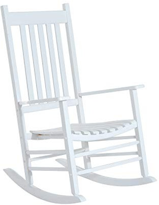 Outsunny Schaukelstuhl aus Holz mit Armlehne Schwingsessel Relaxstuhl Gartenstuhl Weiß 69 x 86 x 115 cm