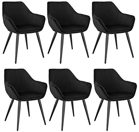 WOLTU BH254sz-6 6X Esszimmerstühle Wohnzimmerstuhl Polsterstuhl Künchenstuhl Relaxstuhl mit Armlehnen und Rückenlehne Metallbeine Sitzfläche aus Samt 40x45x84cm(B x T x H) Schwarz
