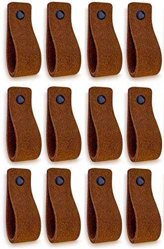 Brute Strength - Ledergriffe für Möbel - Wildleder - Cognac - 12 Stück - 16,5 x 2,5 cm - Schrankgriff, Türgriff für Küche, Bad, Schränke, Kommode, Holz