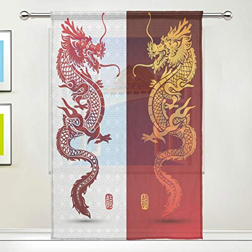Rideaux Voilages Voilages de Fenêtre Lieess Dragon Chinois Décoration de Maison pour Cuisine Chambre Salon Salle à Manger 200 x 140 cm 1 Panneau