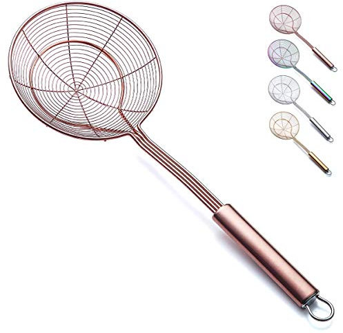 Kyraton - Espumadores de araña de oro rosa para cocina, chapado de titanio de acero inoxidable, coladores de pasta para tomate, colador de alimentos y tomate para cocina y freír alimentos