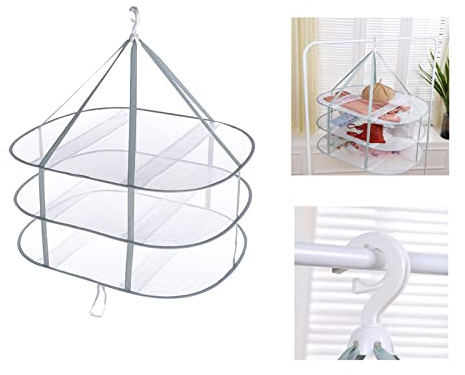 Suspendus séchoir à Pull,Cintre à Maille Pliable à 3 Niveaux pour Chandail,Sèche-Linge Niveaux en Filet,Cintre Empilable Polyvalent,pour l'intérieur et l'extérieur, pour Pull,Linge délicat ﻿﻿﻿