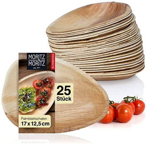 Moritz & Moritz 25 pièces ovale assiette jetable feuille de palmier - 25 assiette effet bois env. 17 x 12,5 cm - Alternative à assiette jetable bambou et assiette plastique jetable