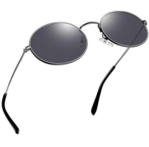 Joopin Ovale Sonnenbrille Herren Polarisiert und Klassische Steampunk Brille Grau Sonnenbrille Rund Damen Vintage Retro Hippie Fahrerbrille(Grau)